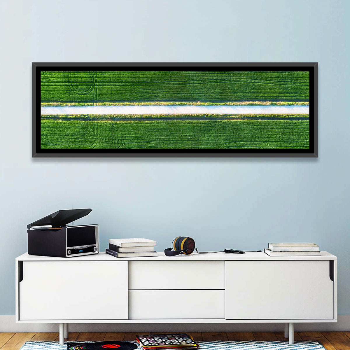 Aerial Irrigation Canal View Wall Art in a room, panoramic