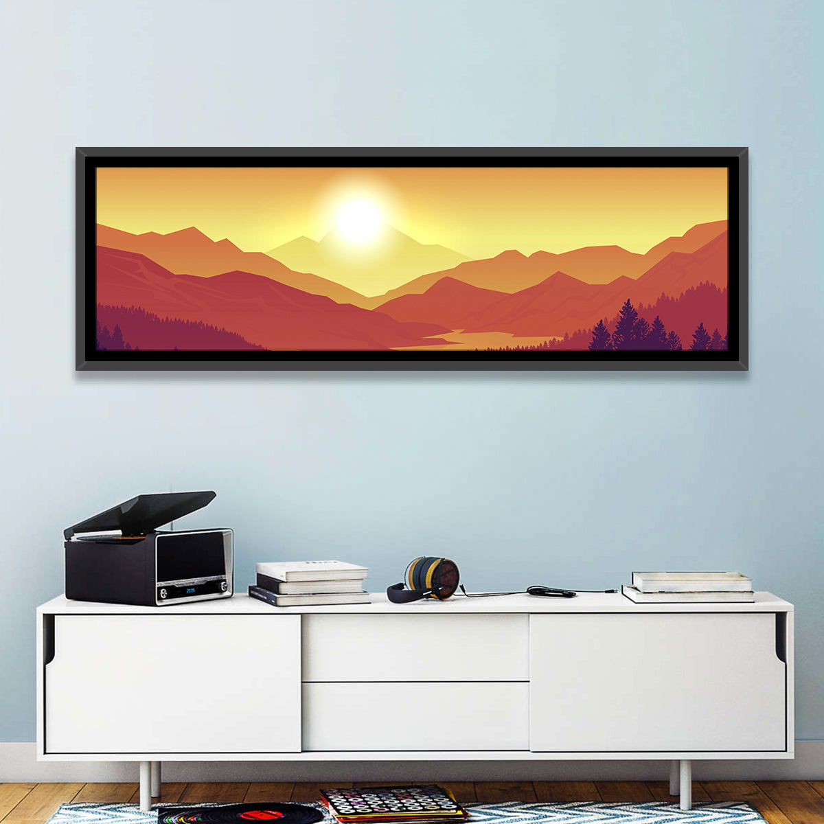 Sunset Pines and Layered Mountains Wall Art