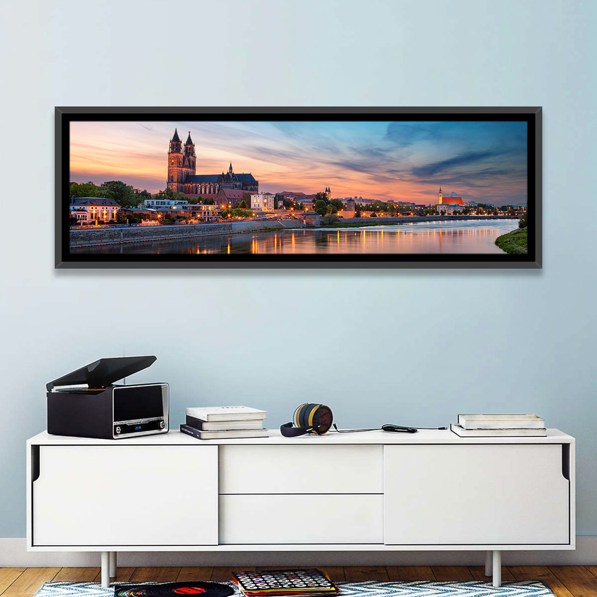 Magdeburg Cathedral at Dusk Wall Art in a room, panoramic