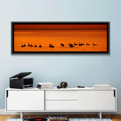 Geese Silhouettes at Orange Sunset Wall Art