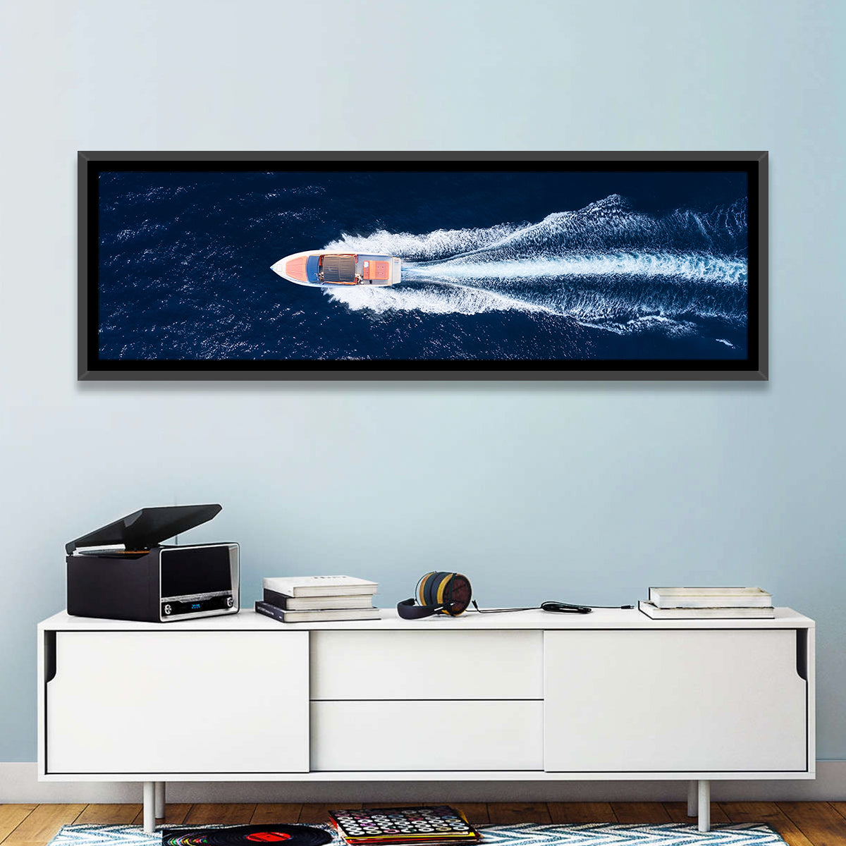 Sleek Speedboat Over Navy Sea Wall Art
