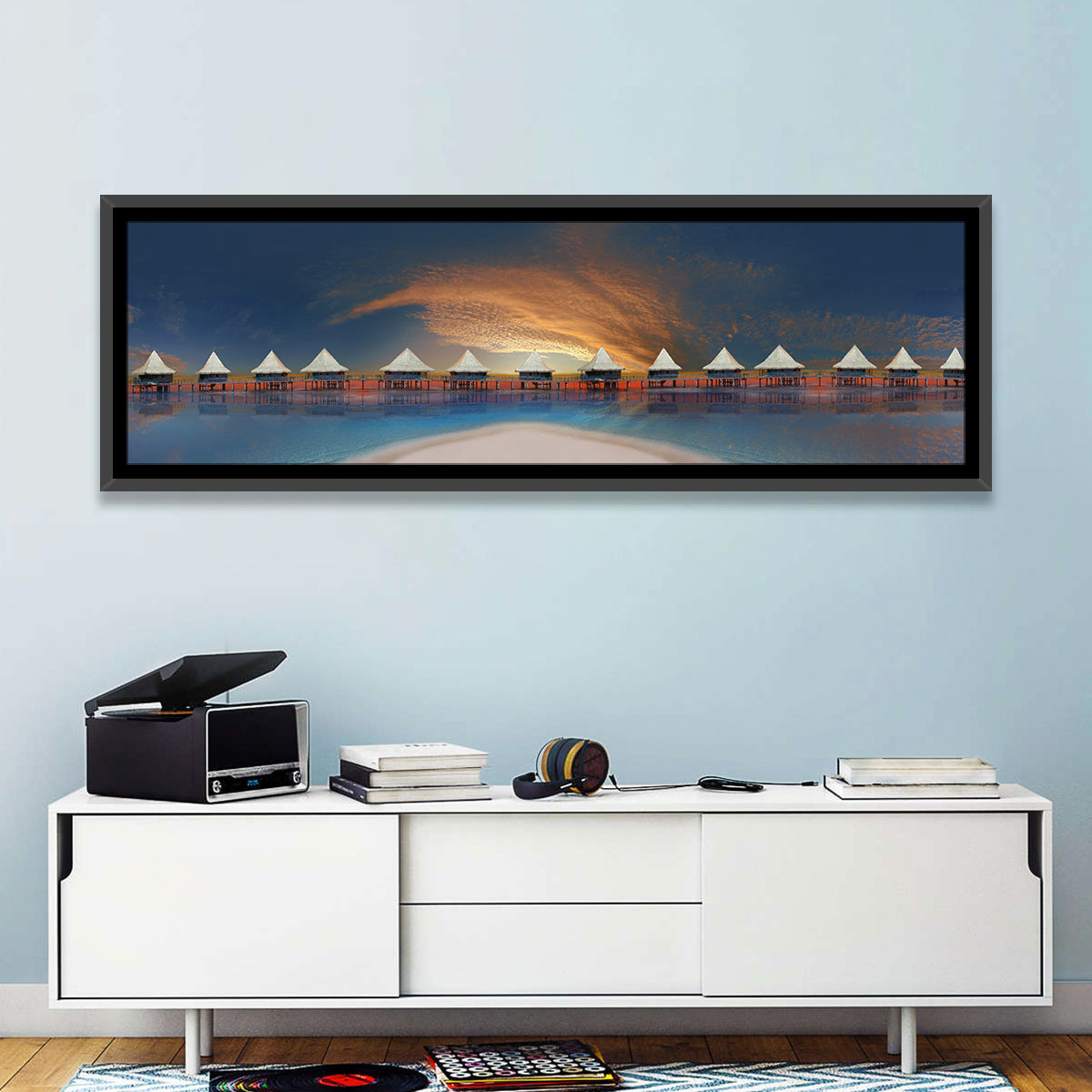 Overwater Bungalows at Golden Dusk Wall Art