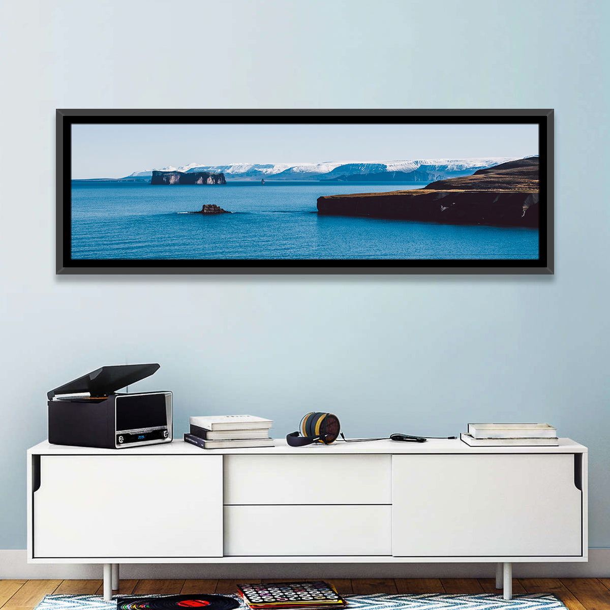 Calm Blue Lake with Coastal Cliffs Wall Art