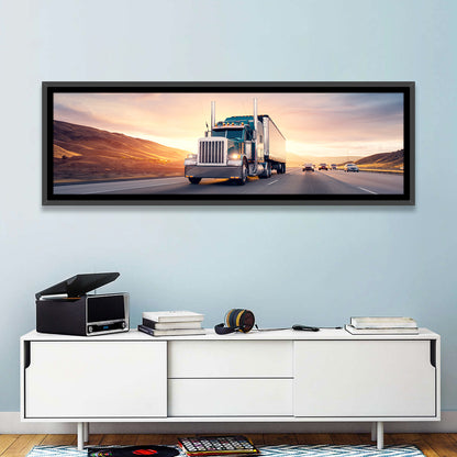 Semi Truck Highway Sunset Wall Art