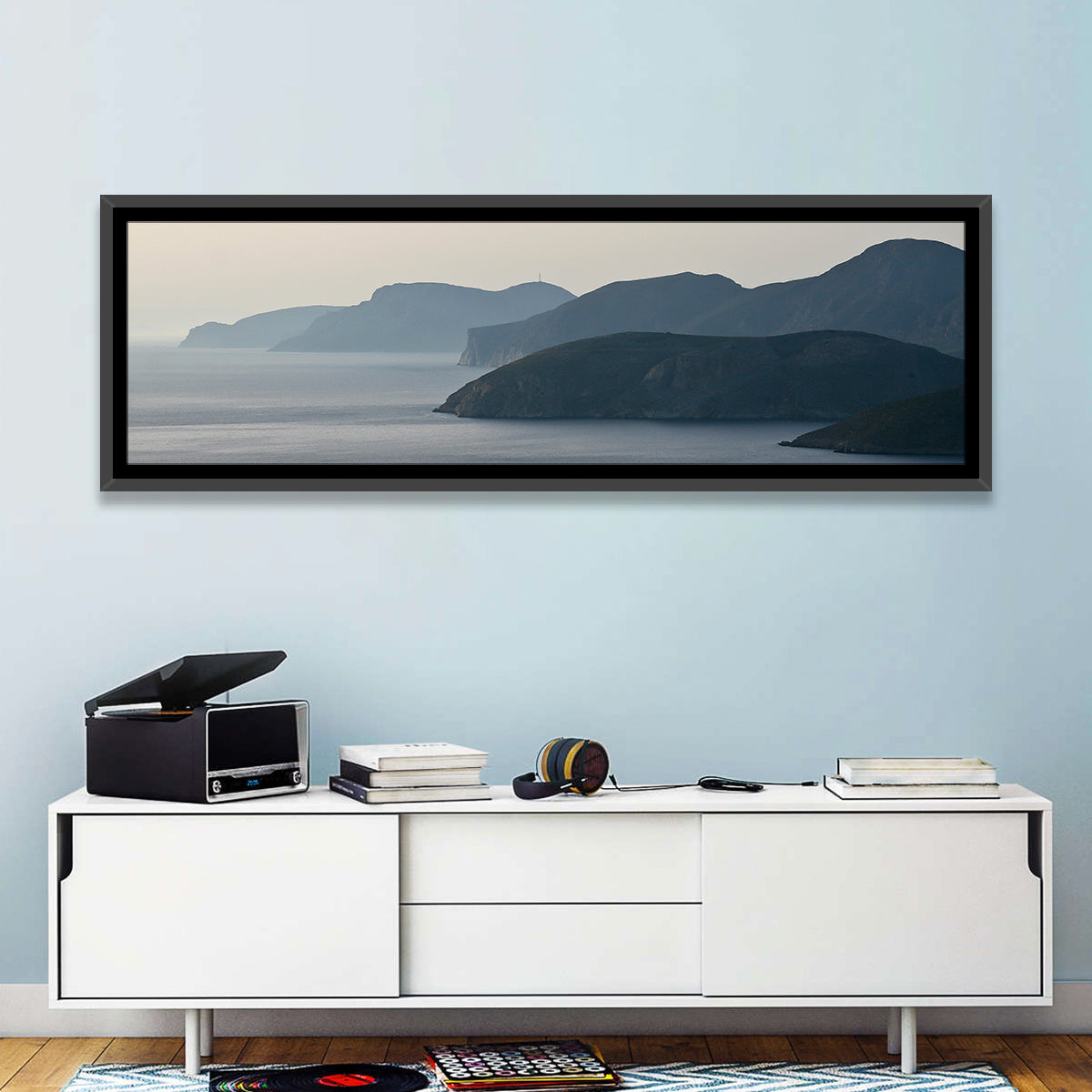 Kalymnos Shore at Blue Hour Wall Art in a room, panoramic