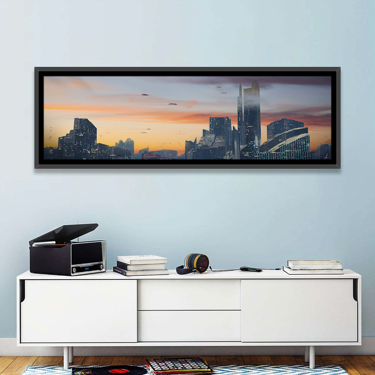 Futuristic City Skyline at Dusk Wall Art