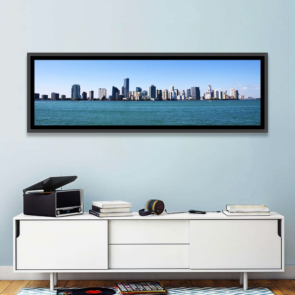 Miami Skyline Over Calm Blue Water Wall Art