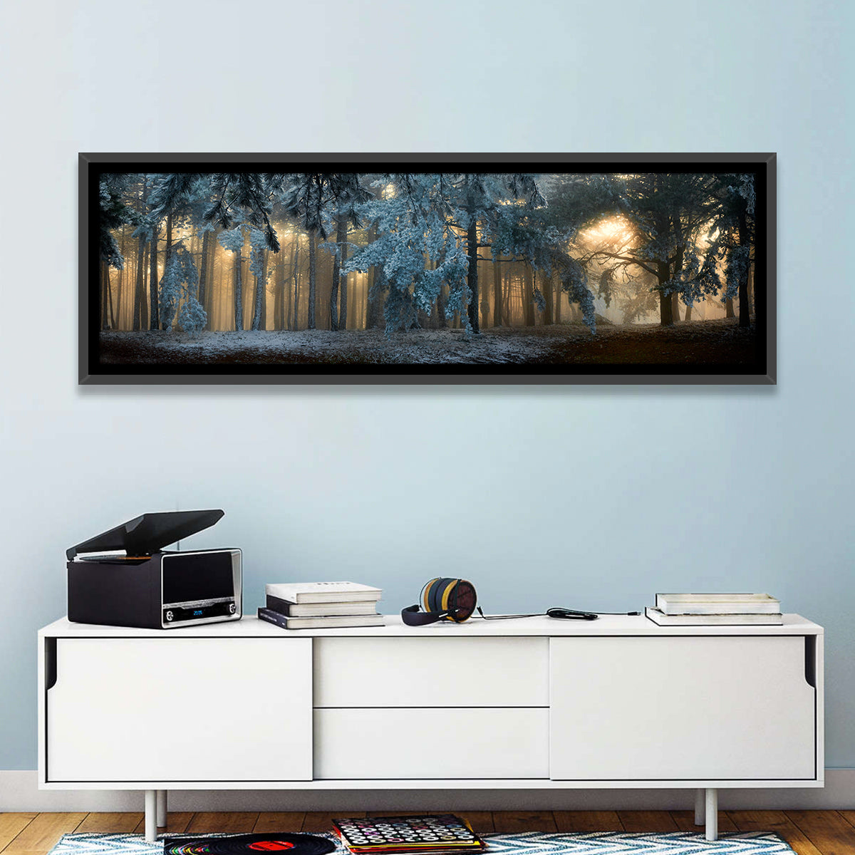 Sunlit Snow Covered Forest Wall Art