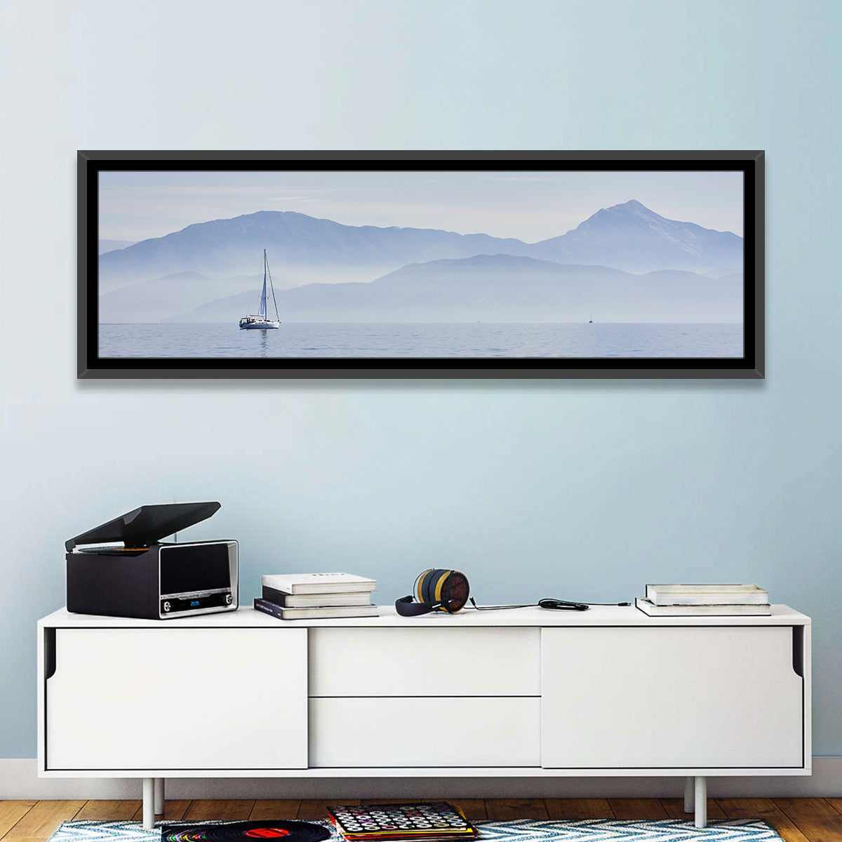Sailboat and Misty Mountains Wall Art