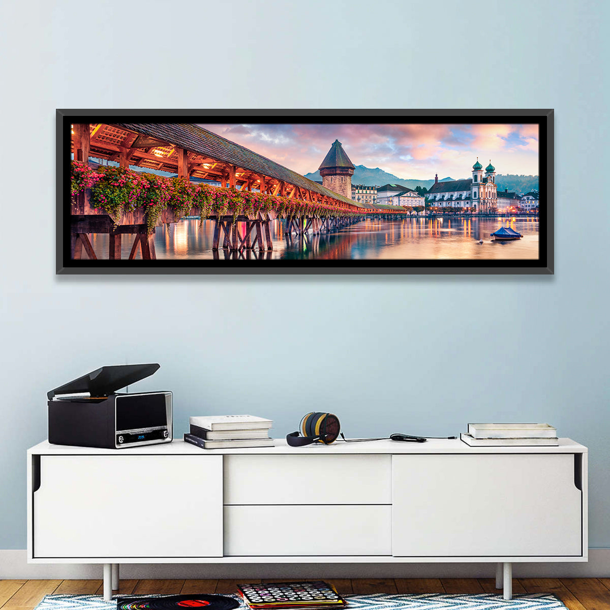Chapel Bridge, Lucerne Wall Art in a room, panoramic