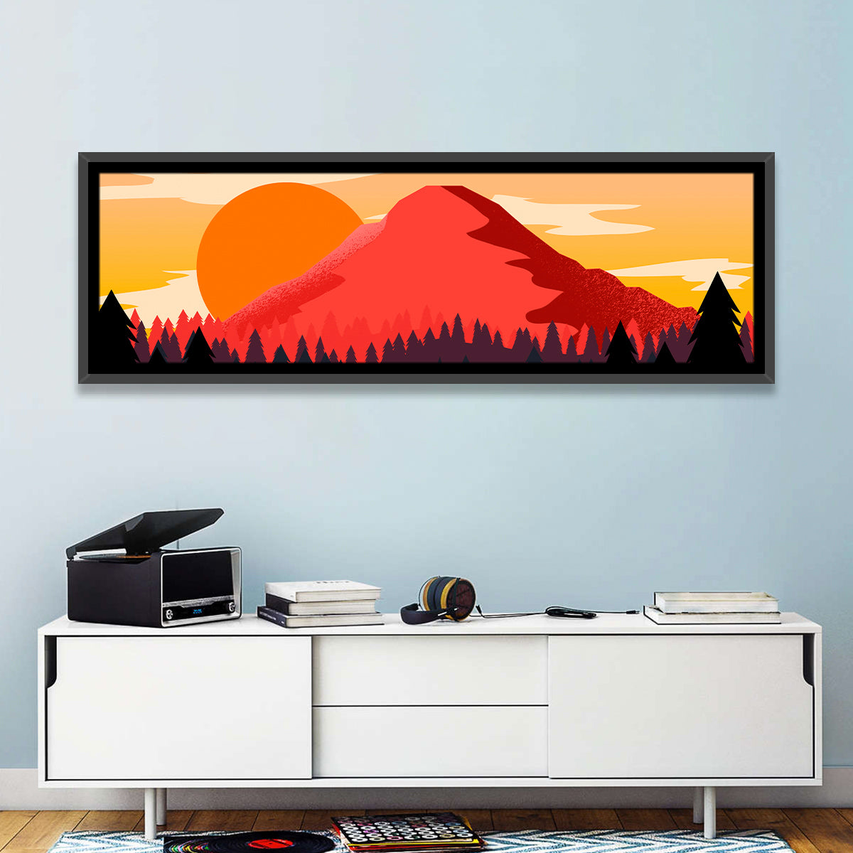 Stippled Red Mountain Sunset Wall Art