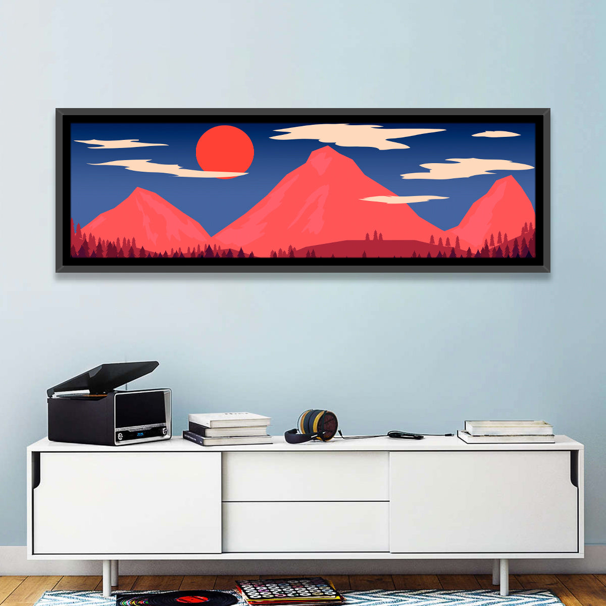 Crimson Sun Over Blue Mountains Wall Art