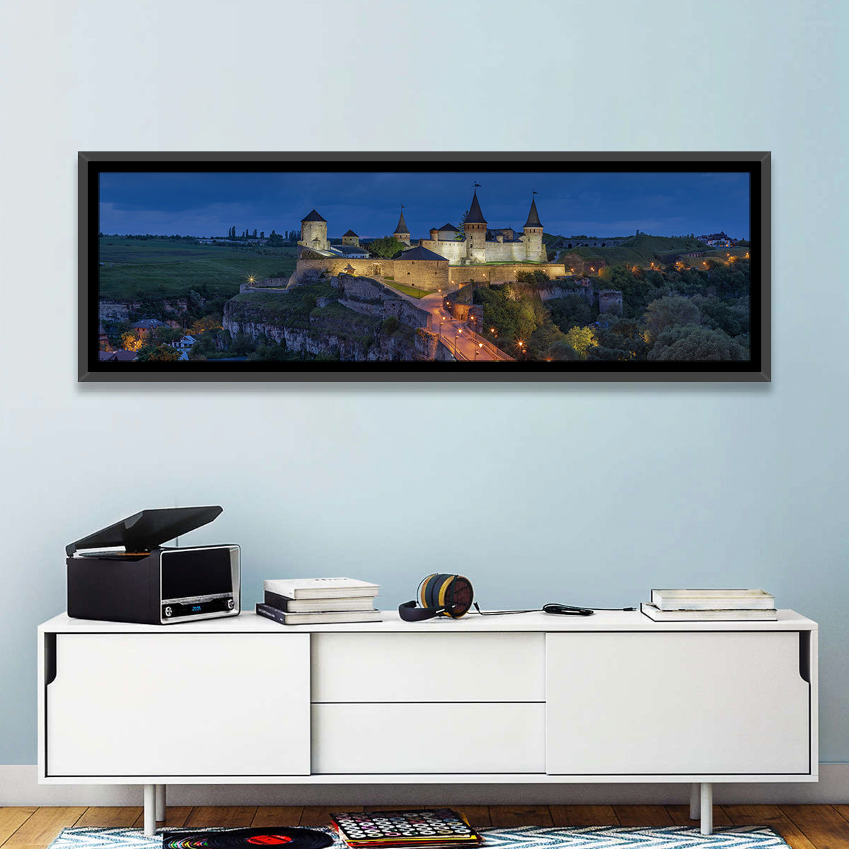 Kamianets-podilskyi Fortress at Dusk Wall Art in a room, panoramic