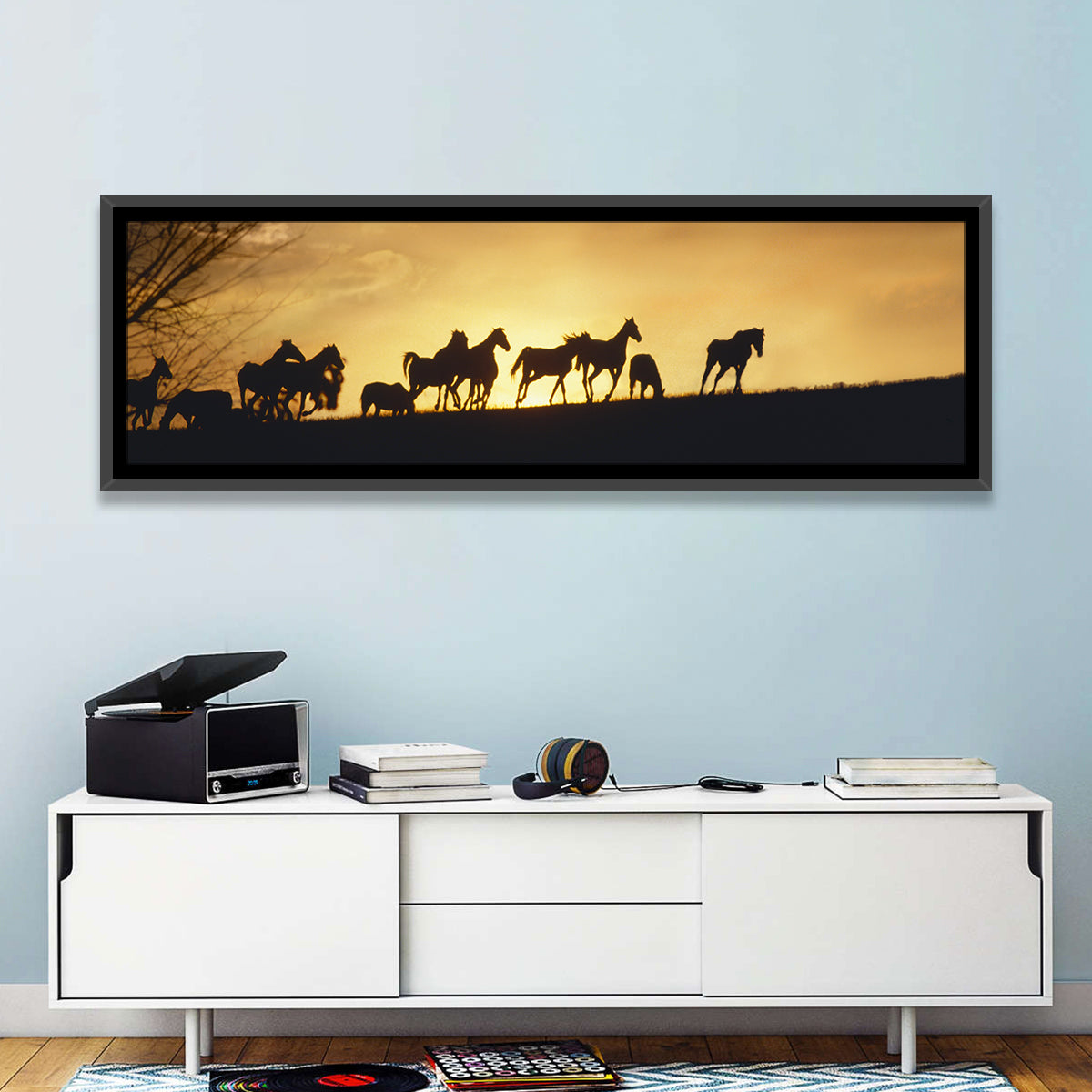 Mustang Silhouettes at Sunset Wall Art