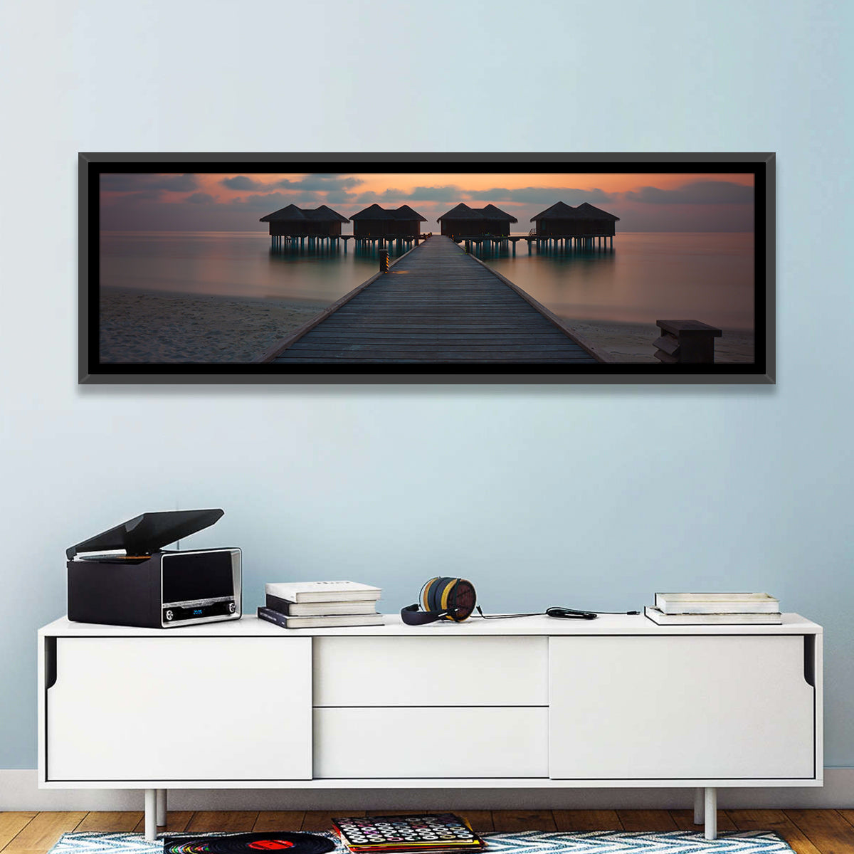 Overwater Bungalows at Sunset Wall Art