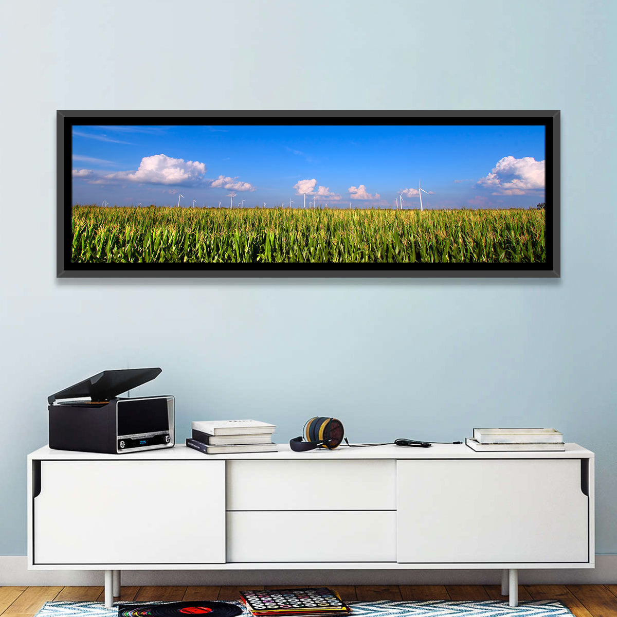 Illinois Cornfield Wall Art in a room, panoramic