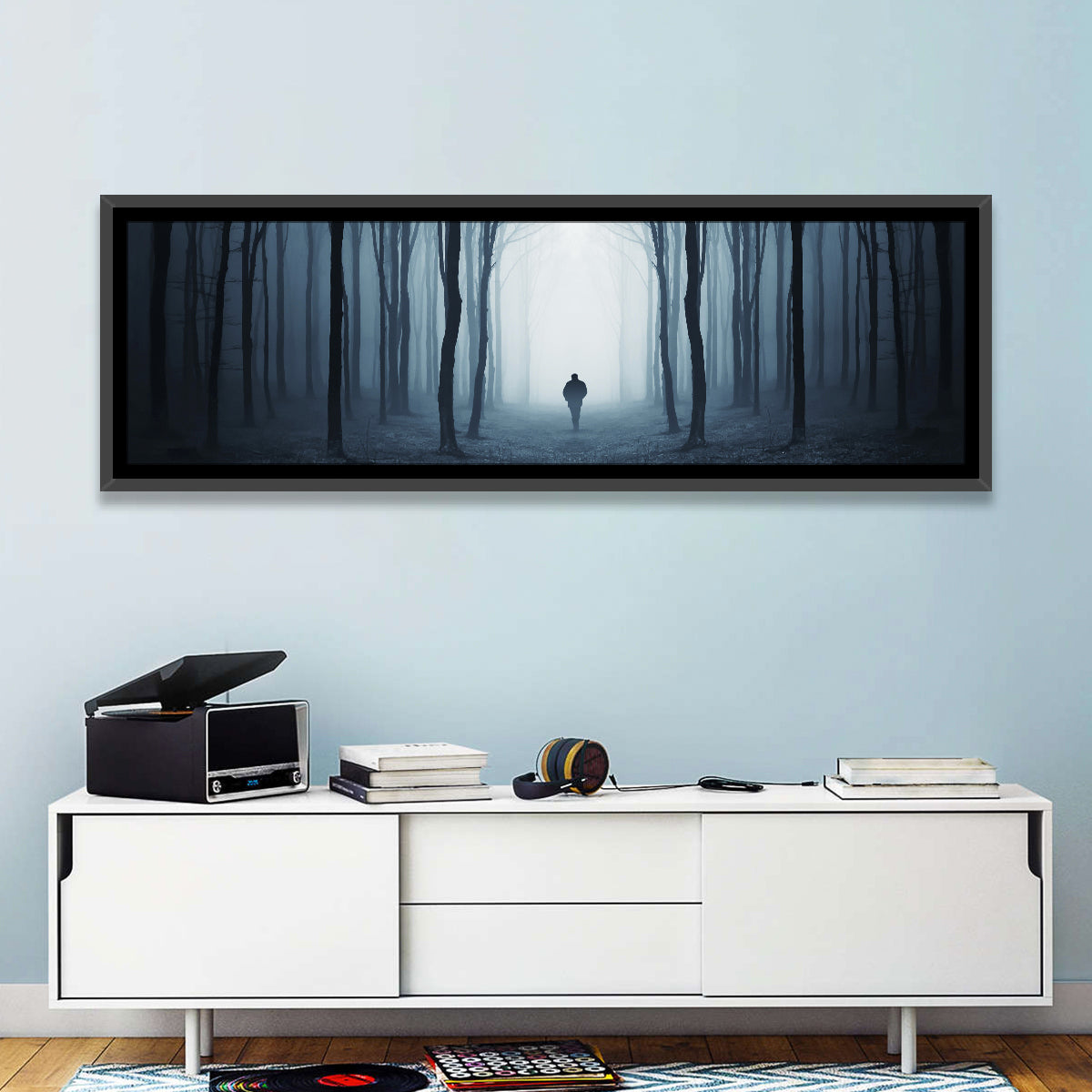 Lone Figure in Misty Forest Wall Art