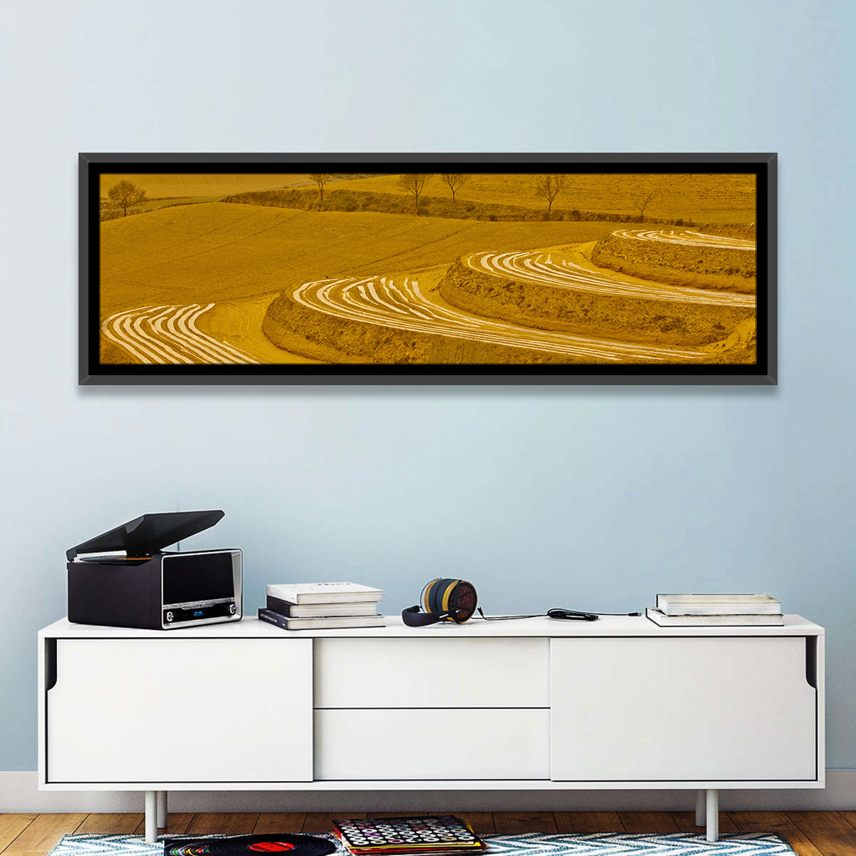 Loess Plateau Terraced Farmland Wall Art in a room, panoramic
