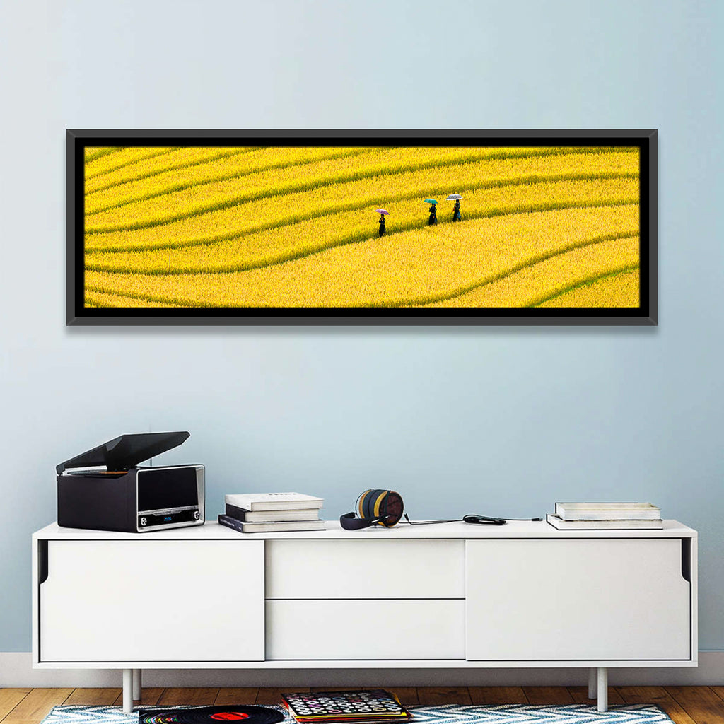 Golden Rice Terraces with Umbrellas Wall Art