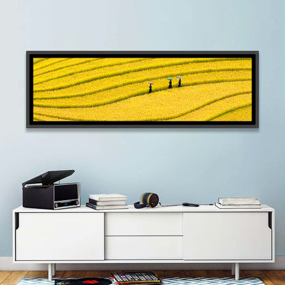 Golden Rice Terraces with Umbrellas Wall Art