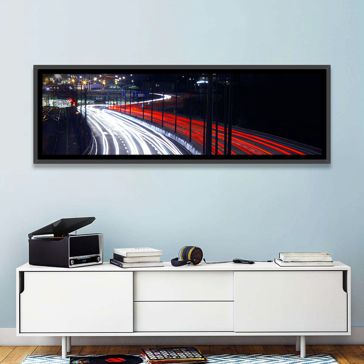 Night Highway Light Trails Wall Art
