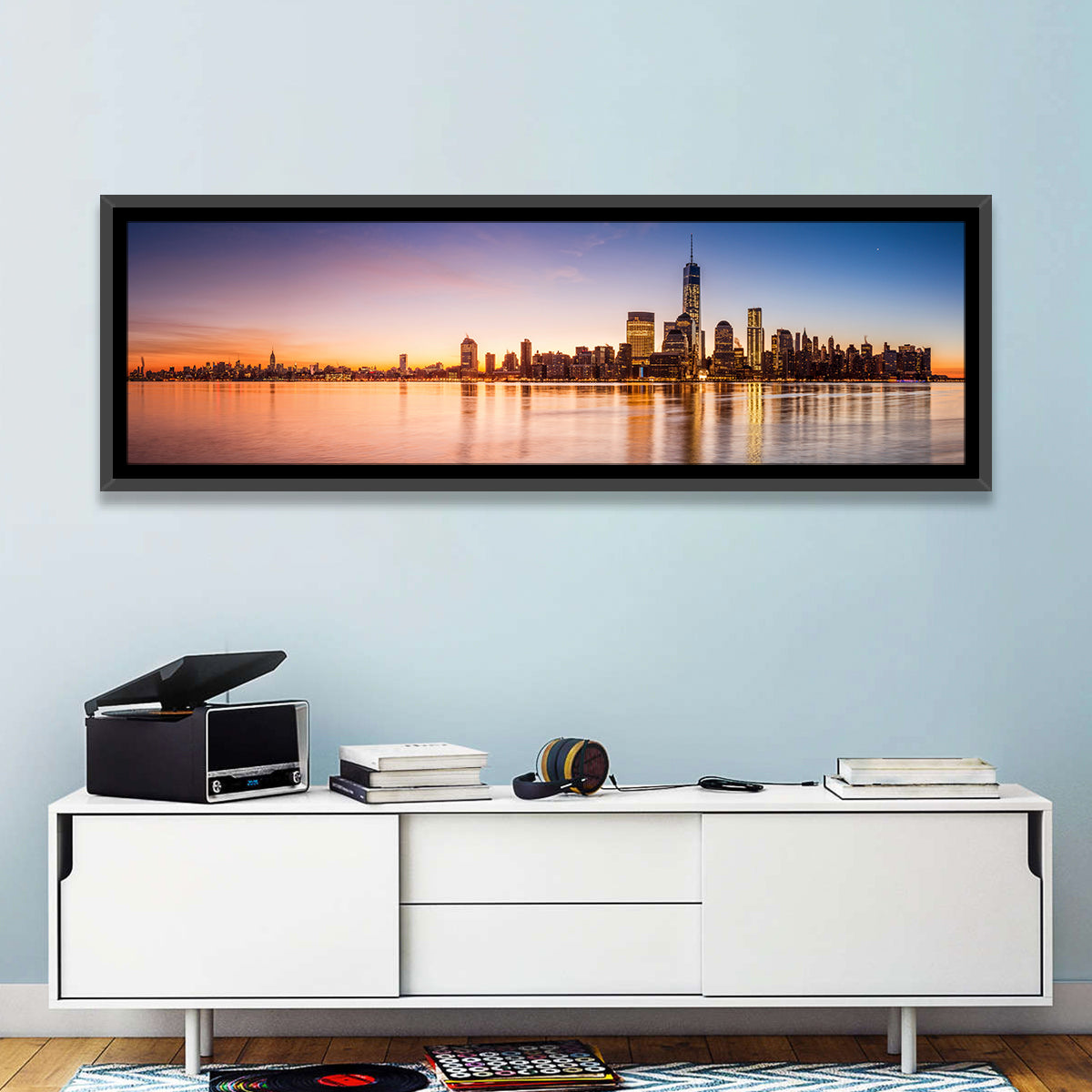 One World Trade Center Sunrise Wall Art in a room, panoramic