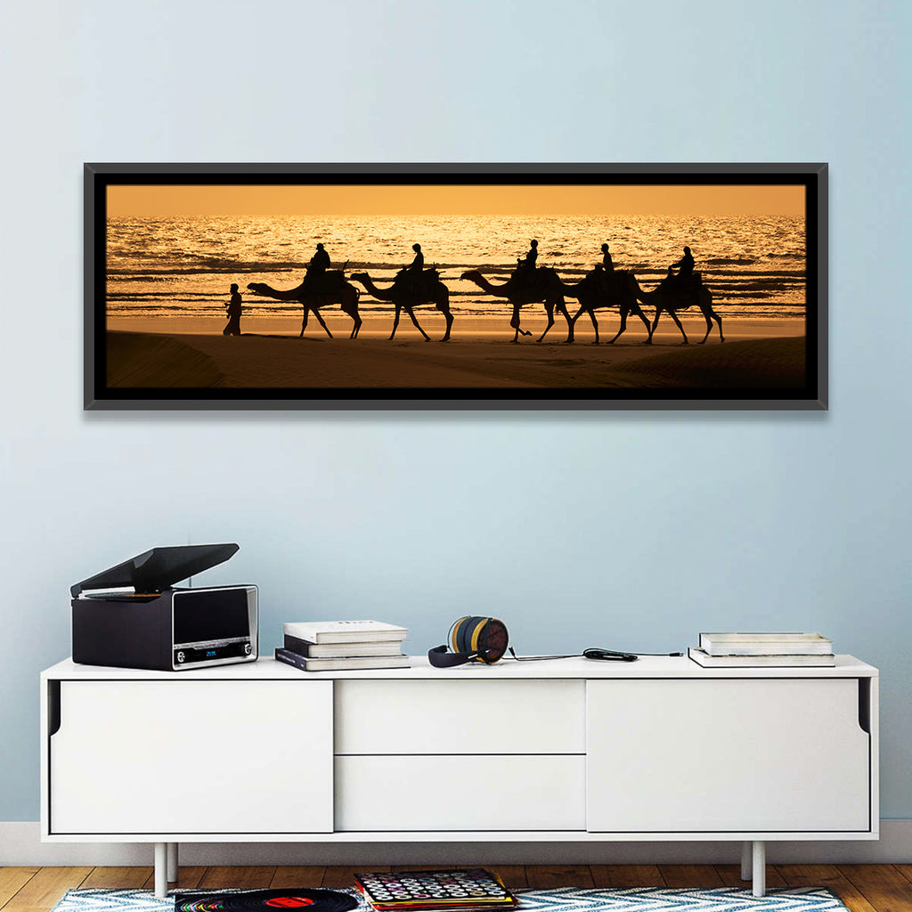 Camel Caravan Silhouette on Wet Sand Wall Art
