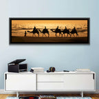 Camel Caravan Silhouette on Wet Sand Wall Art