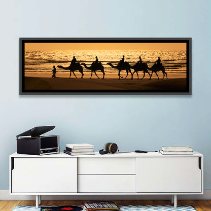 Camel Caravan Silhouette on Wet Sand Wall Art