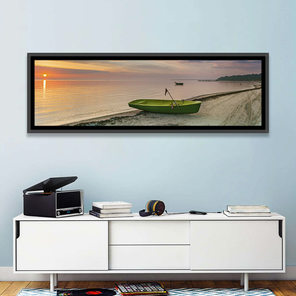 Green Rowboat at Sunrise Wall Art