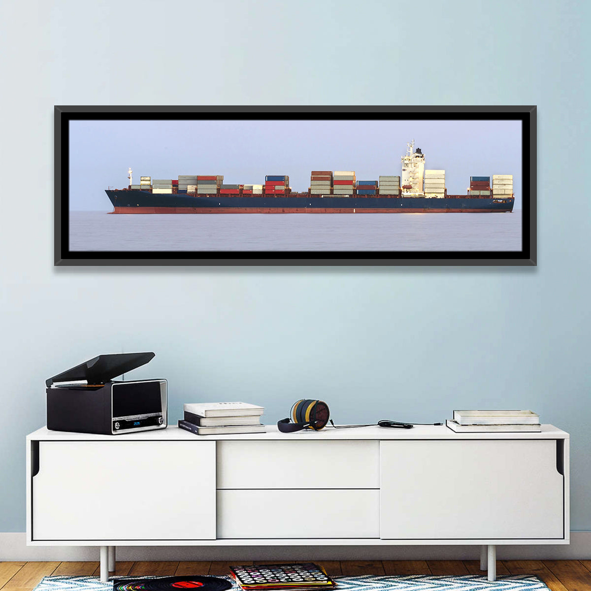 Container Ship on the Ocean Wall Art
