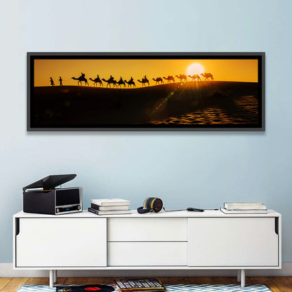 Camel Caravan Silhouette at Golden Sunset Wall Art