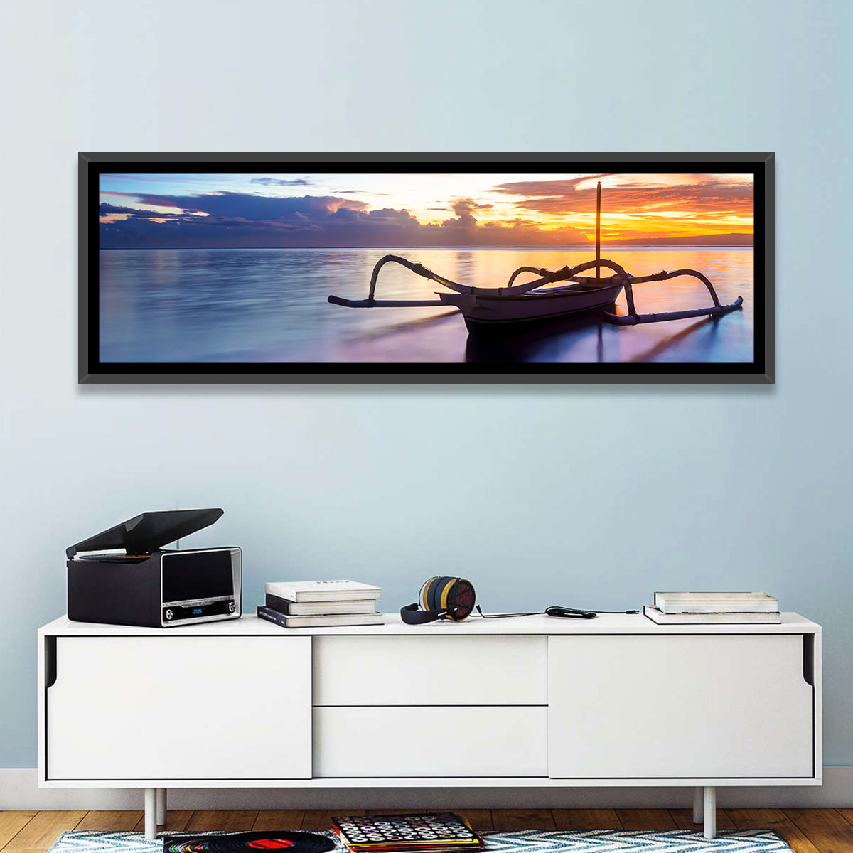 Jukung Fishing Boat at Sunset Wall Art
