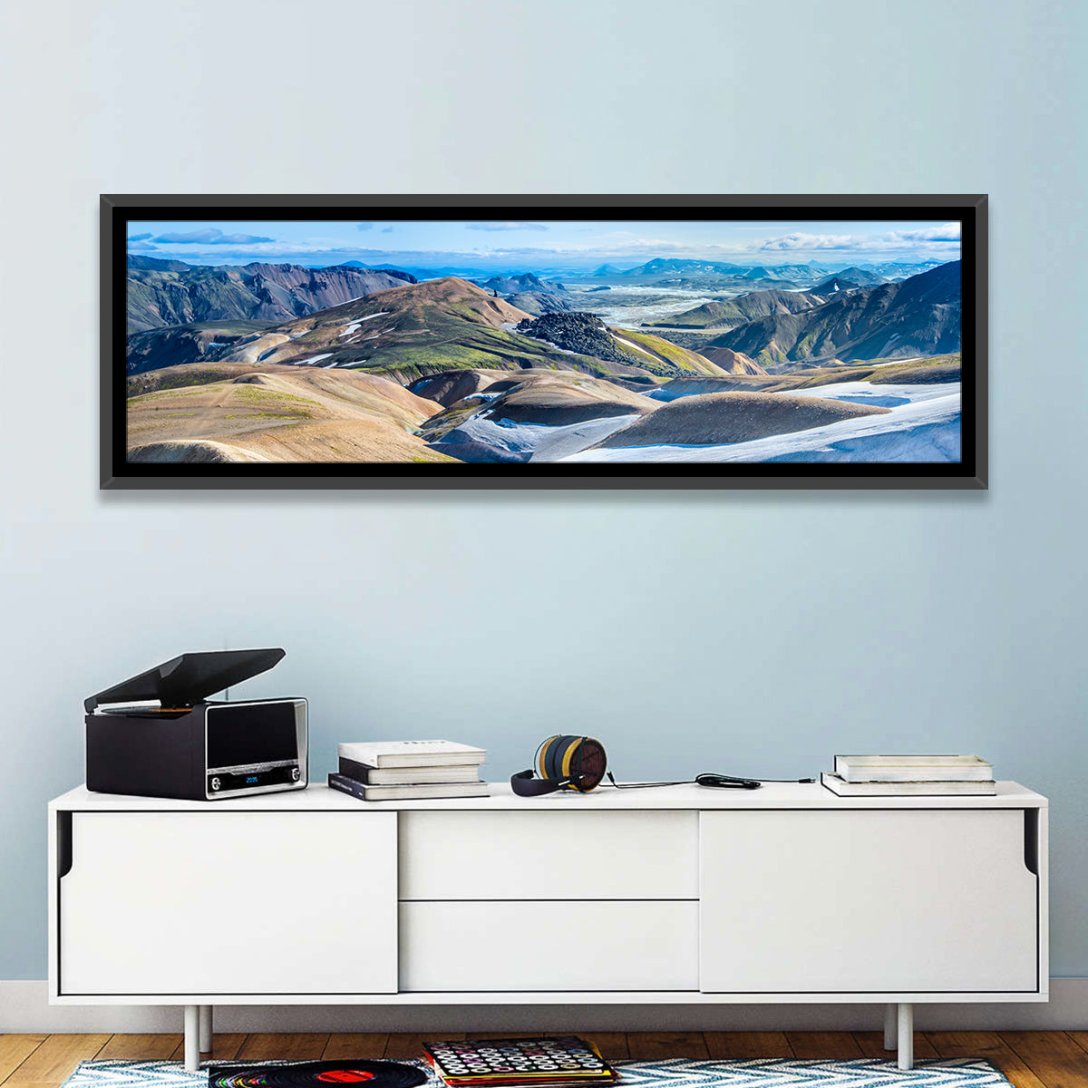 Rhyolite Mountain Range Wall Art in a room, panoramic