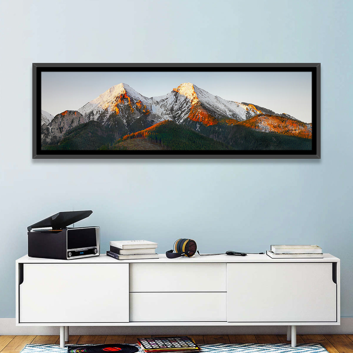 Sunlit Snow Capped Peaks Wall Art