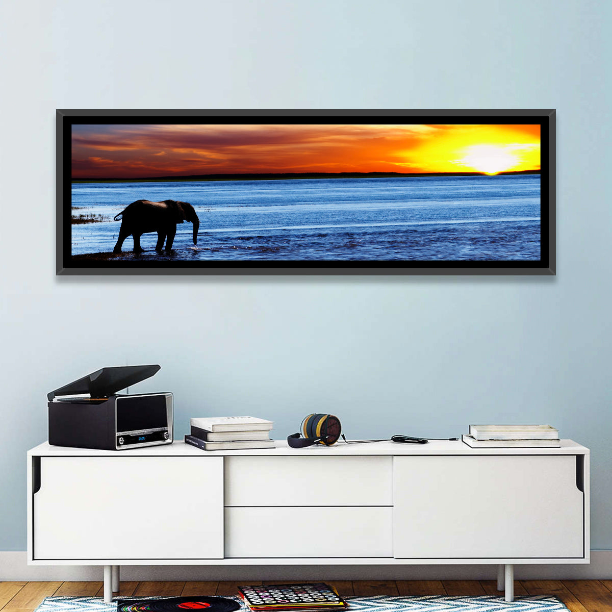 Elephant Silhouette at Beach Sunset Wall Art