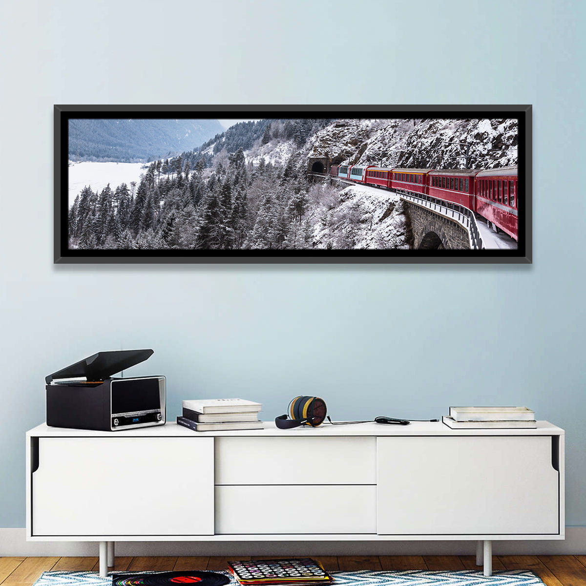 Red Train at Landwasser Viaduct Wall Art