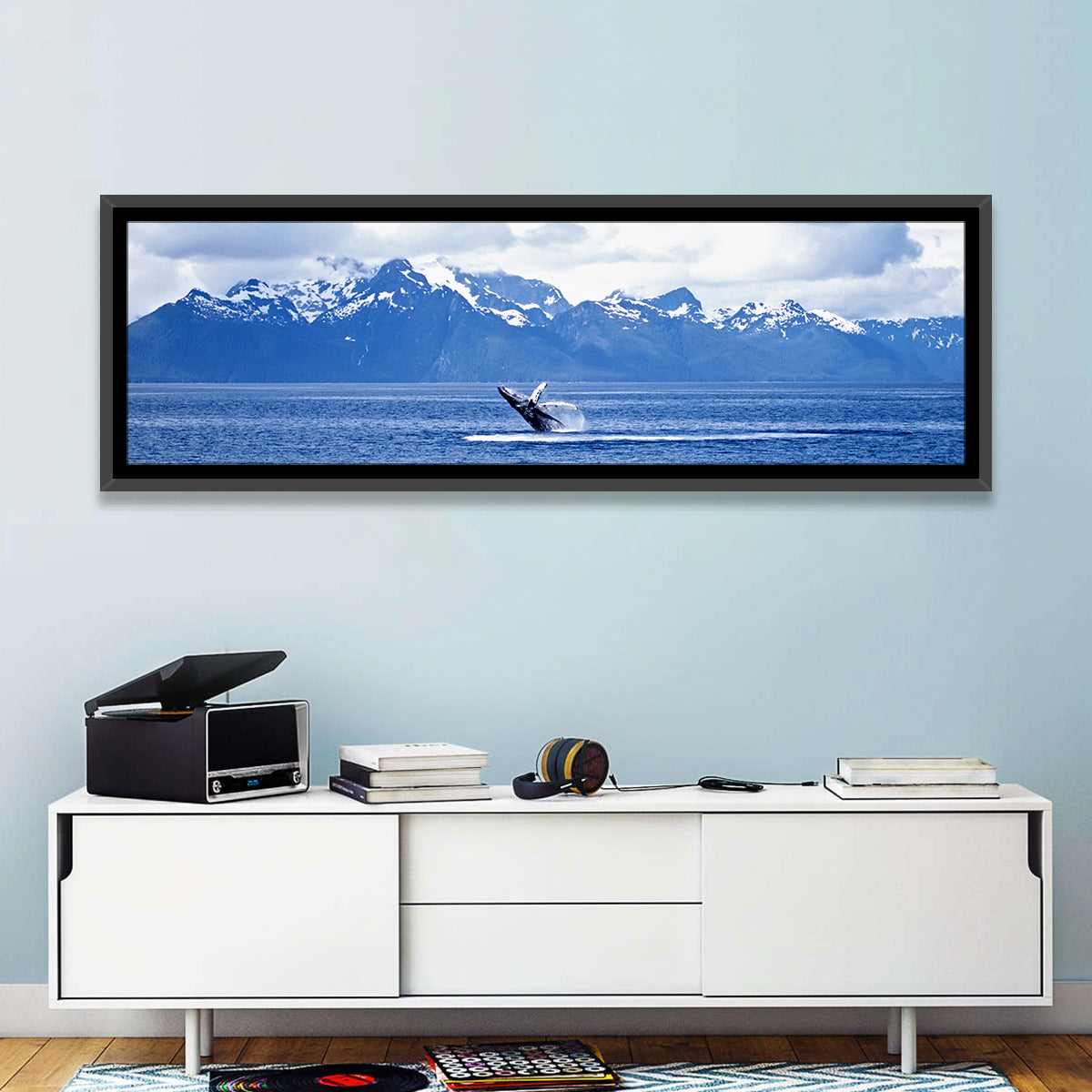 Humpback Whale with Snow Capped Mountains Wall Art