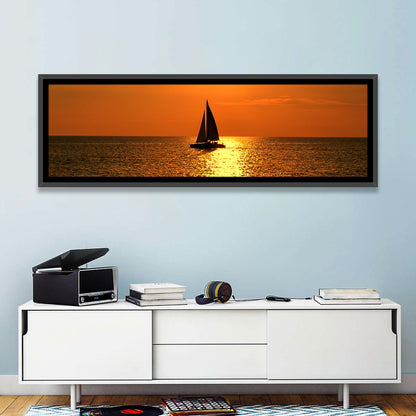 Sailboat Silhouette at Golden Sunset Wall Art