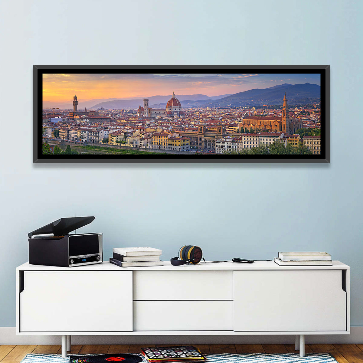 Florence Duomo Skyline at Golden Hour Wall Art in a room, panoramic