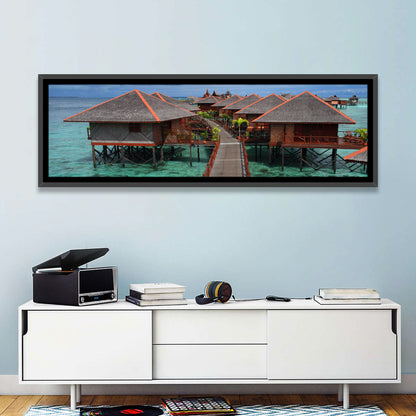 Overwater Bungalows Boardwalk Over Turquoise Sea Wall Art