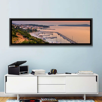 Pylos Harbor Lighthouse Sunset Wall Art