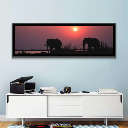 Elephants at Sunset Silhouette Wall Art