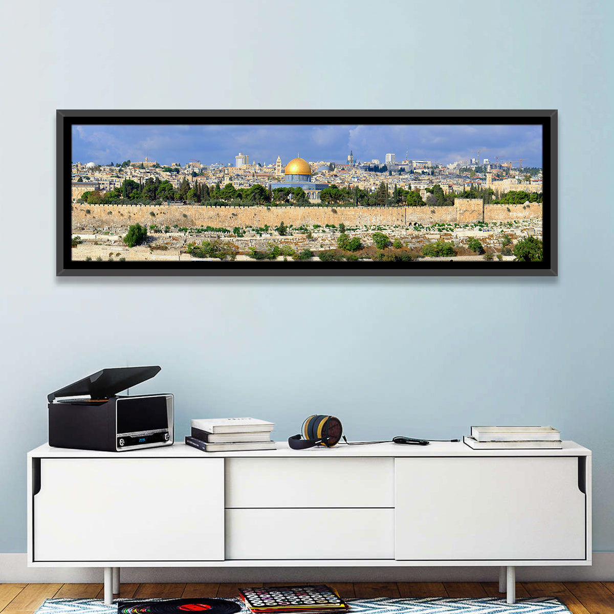Jerusalem Old City View Wall Art in a room, panoramic