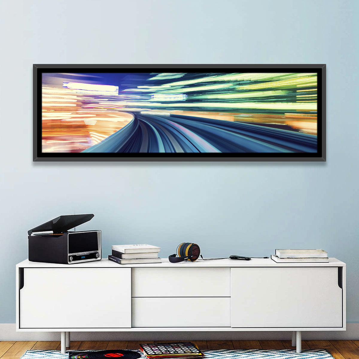 Curved Monorail Light Trails Wall Art