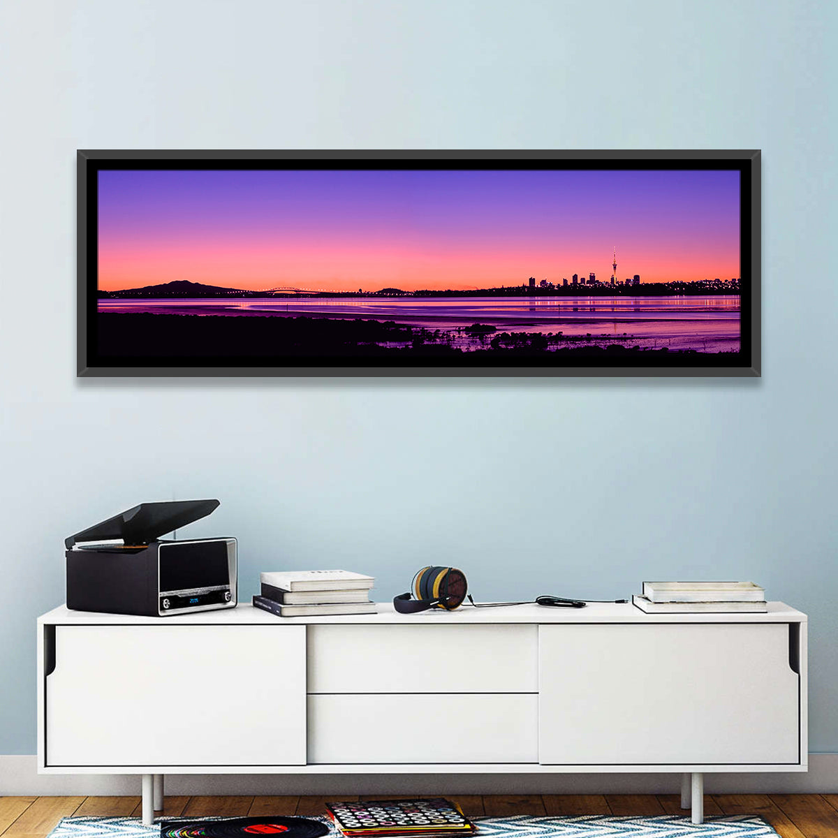Auckland Skyline at Twilight Wall Art in a room, panoramic