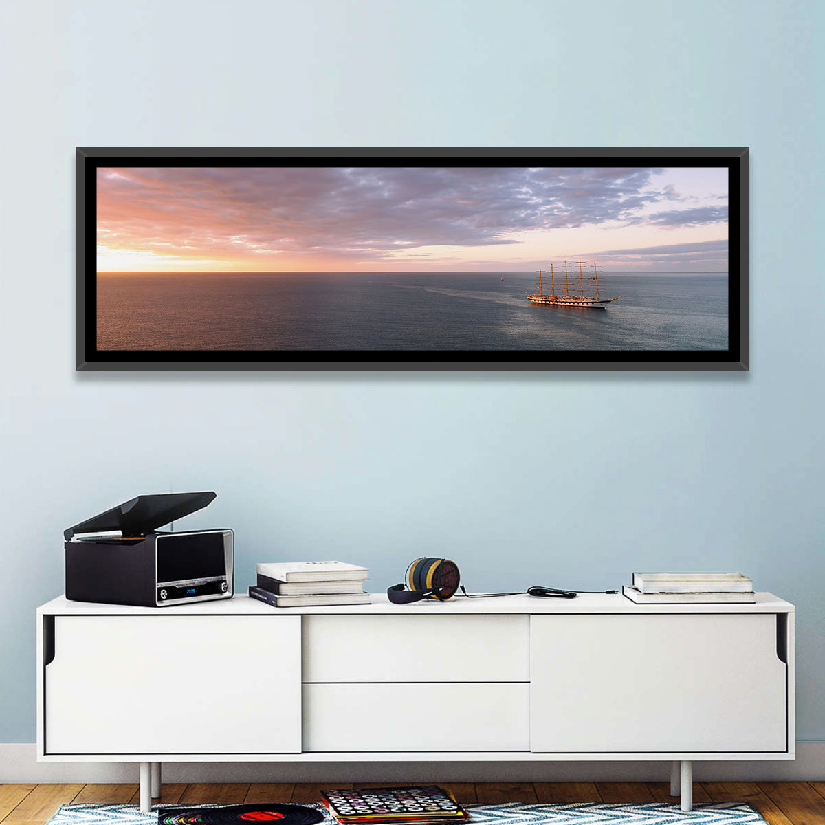 Sunlit Tall Ship at Sea Wall Art