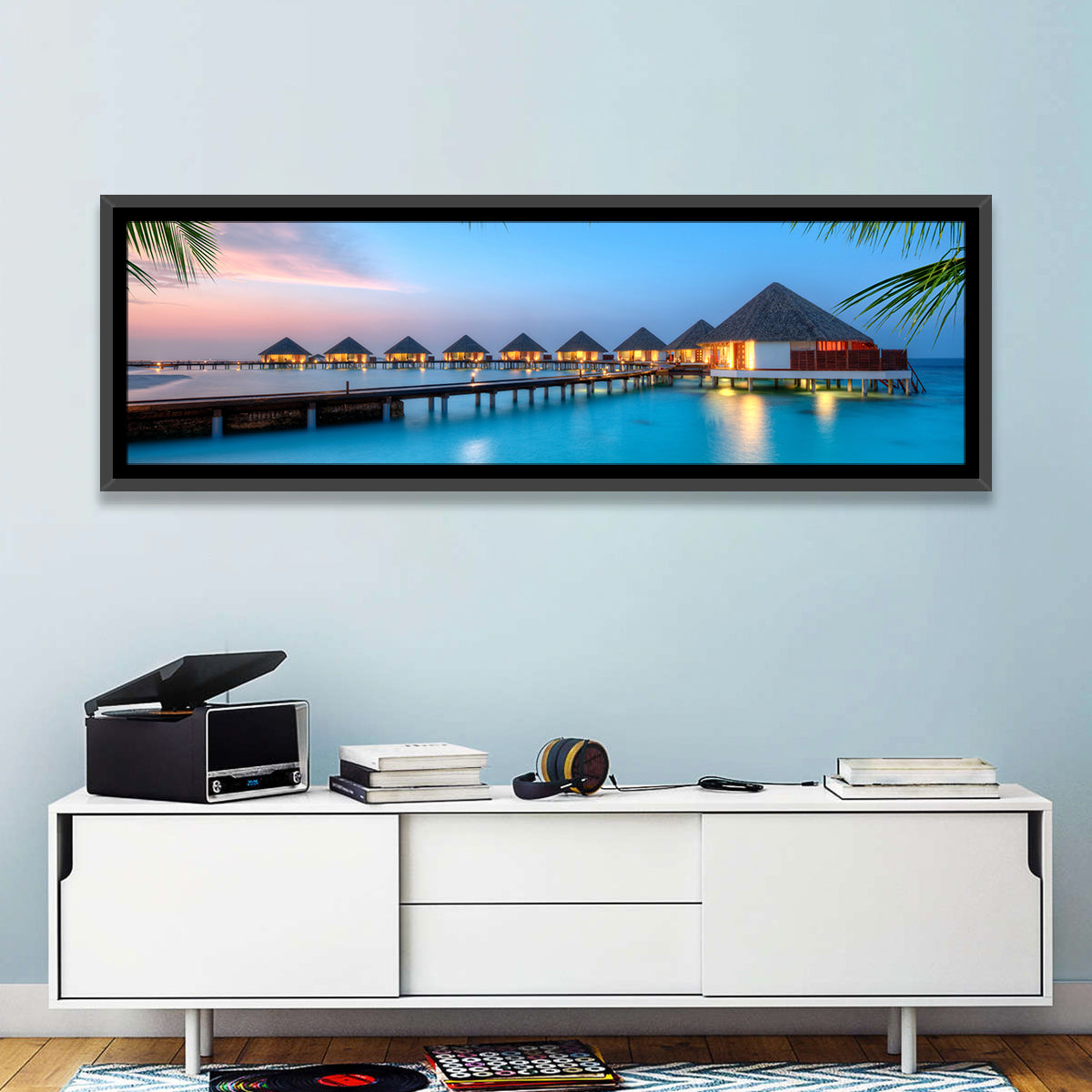 Overwater Bungalows at Twilight Wall Art