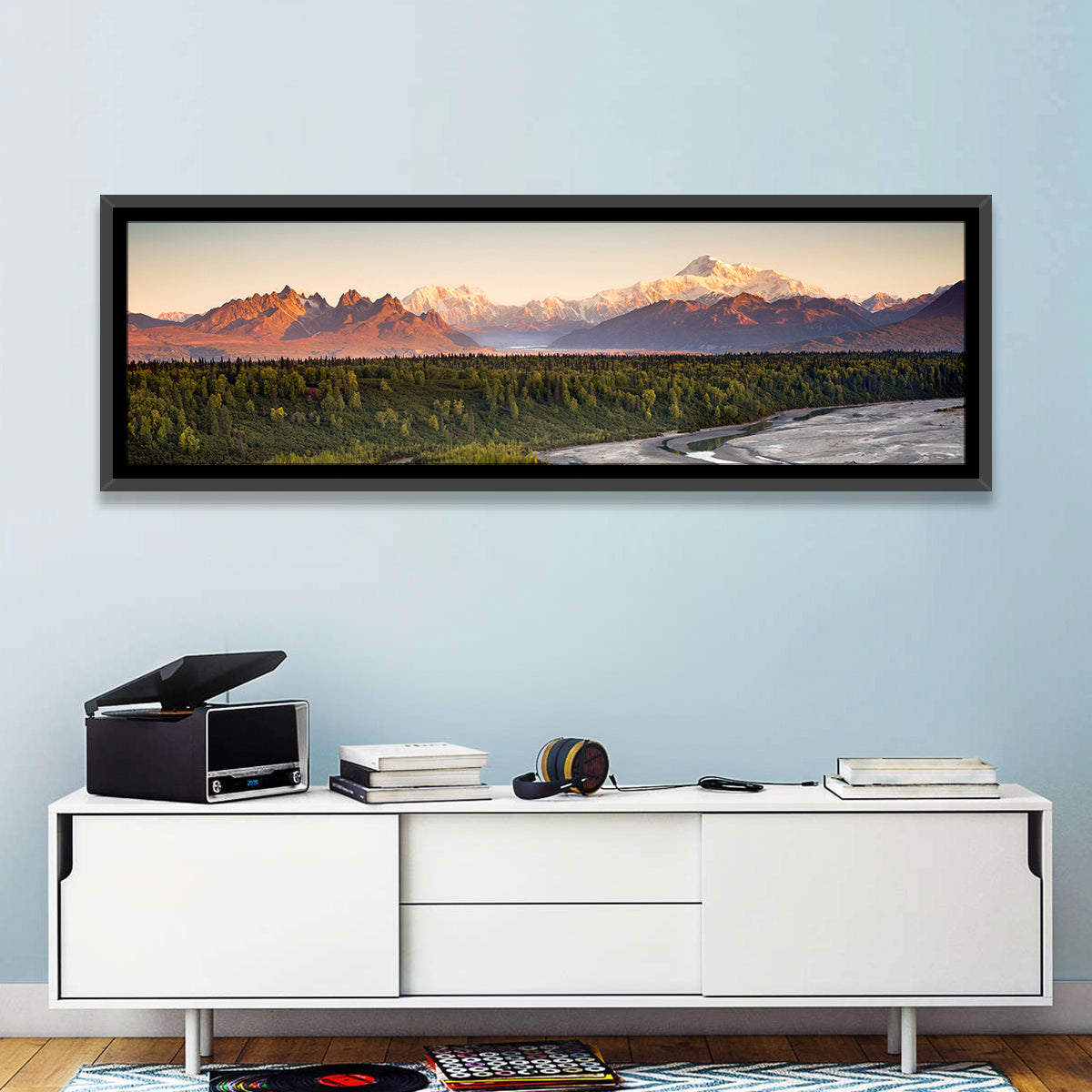 Denali Sunrise Over Boreal Forest Wall Art in a room, panoramic