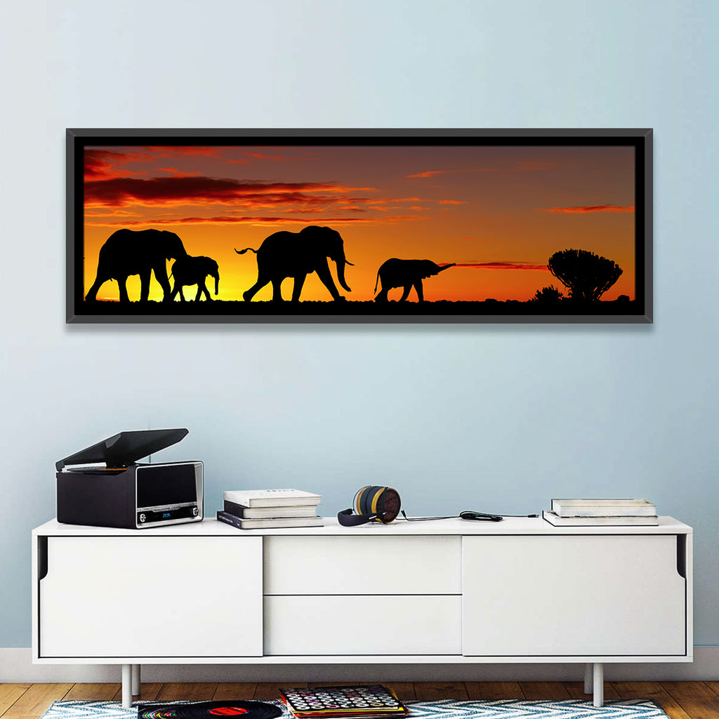 Elephant Herd at Sunset Wall Art